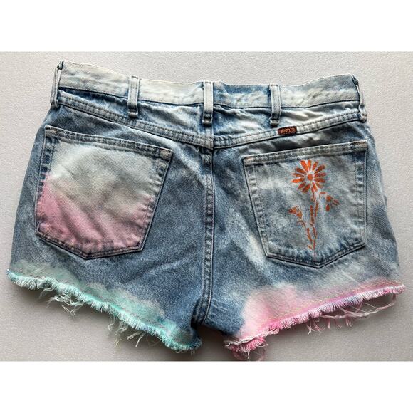 Vintage Reworked Distressed Cutoff High Rise Festival Shorts Size M Bleach Dye - Picture 1 of 13